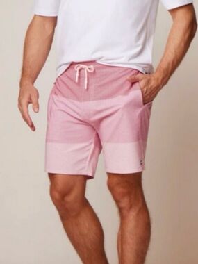 Johnnie-O Half Elastic 7" Swim Shorts Brief Lined Pockets Coral Red XXL